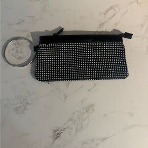 Black Crystal-Embellished Wristlet Key Pouch